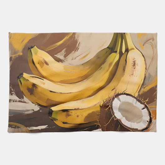 Bananen-Kokosnuss-Stillleben Geschirrtuch (Horizontal)