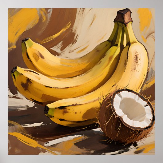 Bananen-Kokosnuss-Stillleben Poster (Vorne)