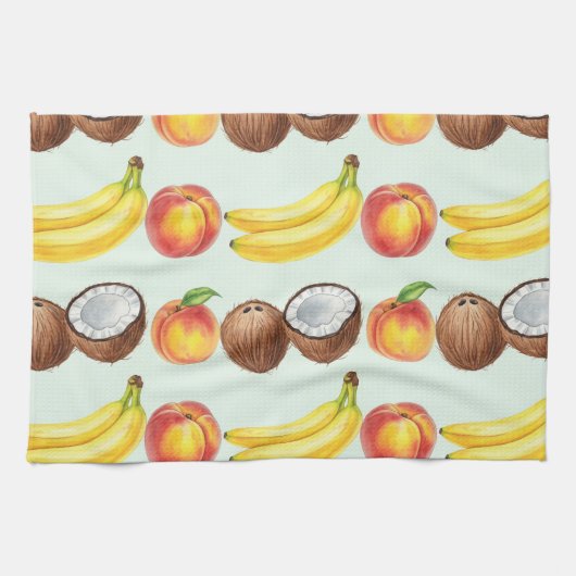Bananen, Pfirsiche und Kokosnüsse von Natasha Us Geschirrtuch (Horizontal)