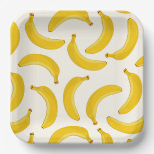Bananen Tropischer Obstdruck, Gelb und Weiß Pappteller