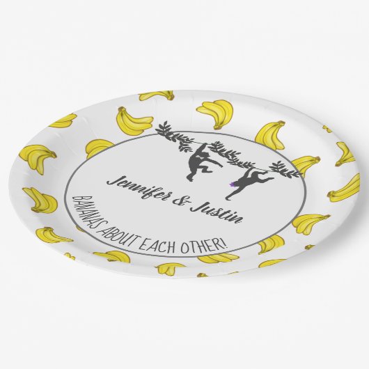 Bananen über Sie Jack und Jill Polterabend Pappteller (Schrägansicht)