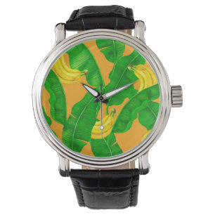 Bananen und Blätter Aquarellgestaltung Armbanduhr