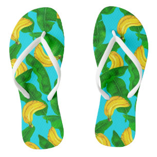 Bananen und Blätter Aquarellgestaltung Badesandalen
