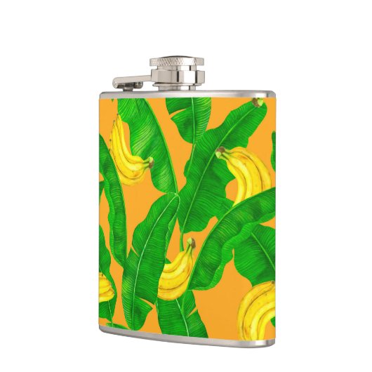 Bananen und Blätter Aquarellgestaltung Flachmann (Links)