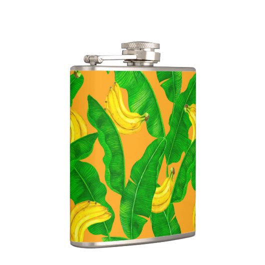 Bananen und Blätter Aquarellgestaltung Flachmann (Rechts)