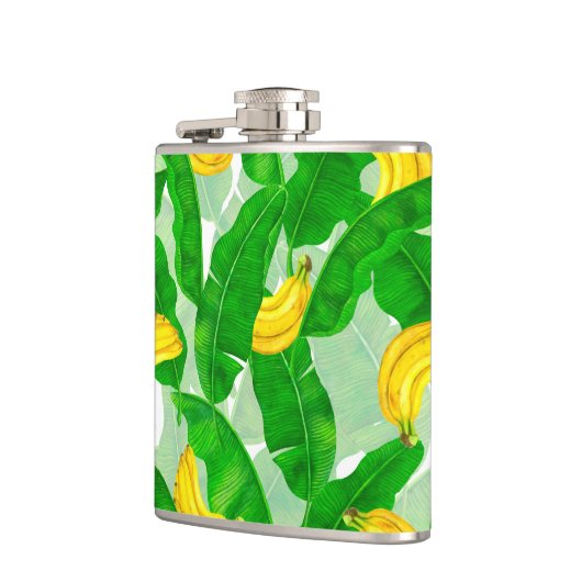 Bananen und Blätter Aquarellgestaltung Flachmann (Links)