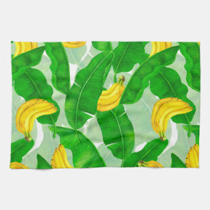 Bananen und Blätter Aquarellgestaltung Geschirrtuch