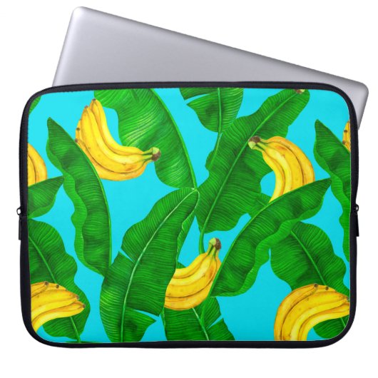 Bananen und Blätter Aquarellgestaltung Laptopschutzhülle (Vorderseite)