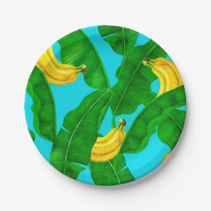 Bananen und Blätter Aquarellgestaltung Pappteller