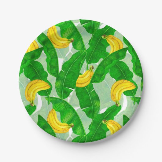 Bananen und Blätter Aquarellgestaltung Pappteller (Vorderseite)