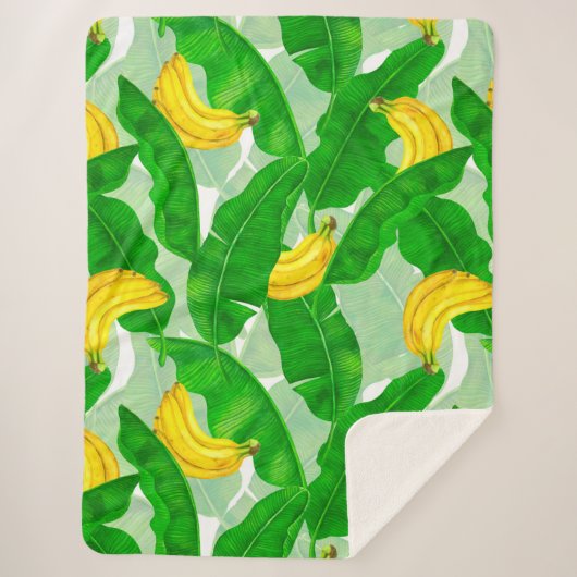 Bananen und Blätter Aquarellgestaltung Sherpadecke (Vorderseite)