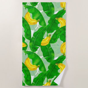 Bananen und Blätter Aquarellgestaltung Strandtuch