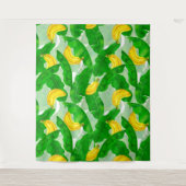 Bananen und Blätter Aquarellgestaltung Wandteppich (Vorderseite)