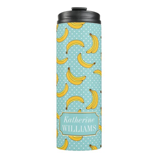 Bananen und Polk-Punkte | addieren Ihren Namen Thermosbecher (Vorderseite)