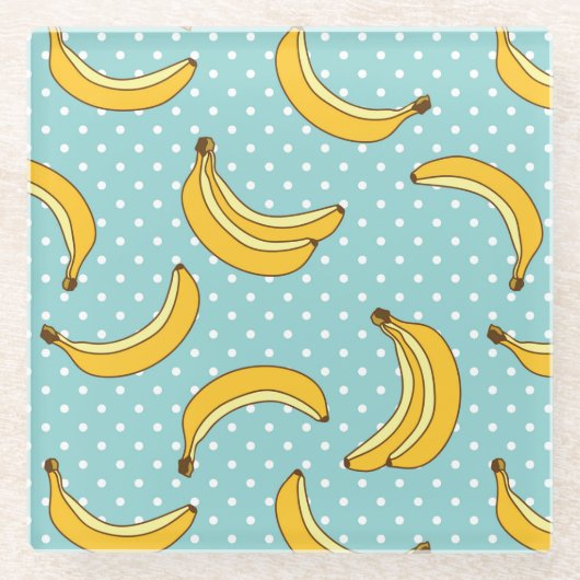 Bananen und Polk-Punkte Glasuntersetzer (Vorderseite)