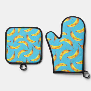 Bananen Wasserfarbmuster Ofenhandschuh & Topflappen-Set