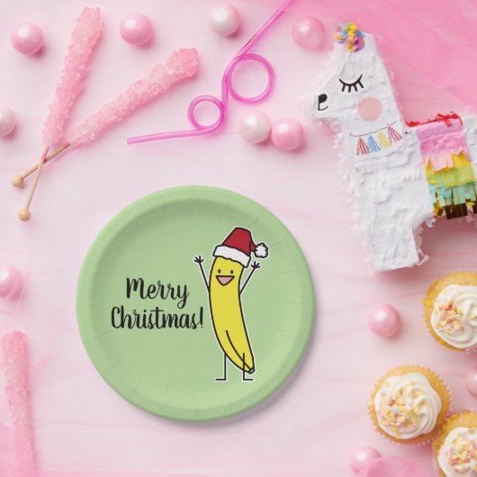 Bananen-Weihnachtsmannmütze-zujubelnder Pappteller (Party)