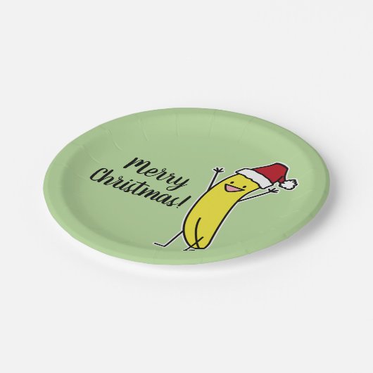 Bananen-Weihnachtsmannmütze-zujubelnder Pappteller (Schrägansicht)