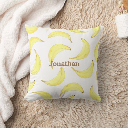 Bananen Yellow Simple Name Fruchttypografie Kissen (Decke)