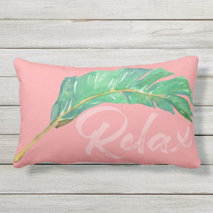 Bananenblatt Rosa Grüne Tropische Palme Aquarell Kissen Für Draußen
