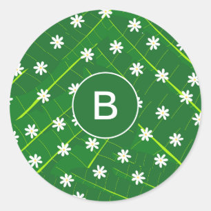 Bananenblätter und Blume, grün, botanisch Runder Aufkleber