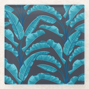 Bananenblätter: Vintage Tropicales Muster. Glasuntersetzer