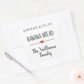 Bananenbrot, hausgemacht mit Liebe, weißer Quadrat Quadratischer Aufkleber (Umschlag)