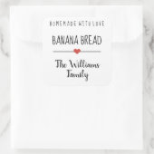 Bananenbrot, hausgemacht mit Liebe, weißer Quadrat Quadratischer Aufkleber (Tasche)