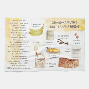 Bananenbrot-Wasserfarben-Rezept-Erbstück-Teetücher Geschirrtuch