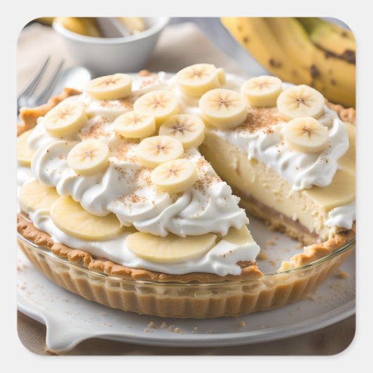 Bananencreme-Pie Quadratischer Aufkleber (Vorderseite)