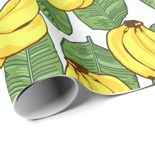 Bananenfrüchte Blätter tropisches Muster Geschenkpapier (Rolleneckpunkt)