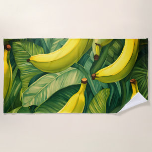Bananenfrüchte und Blätter Tropisches Flair Strandtuch
