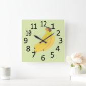 Bananenheft mit großen schwarzen Zahlen Quadratische Wanduhr (Zuhause)