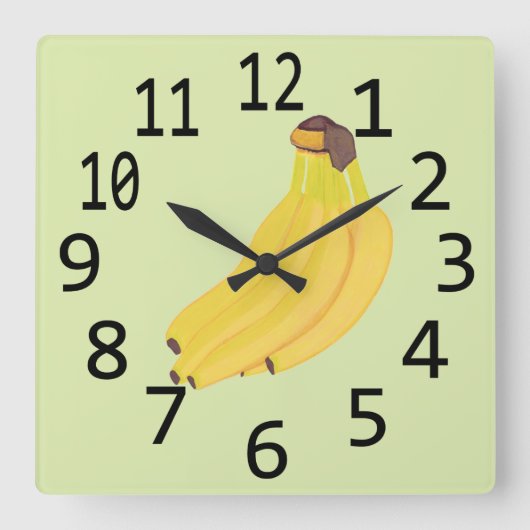 Bananenheft mit großen schwarzen Zahlen Quadratische Wanduhr (Vorderseite)