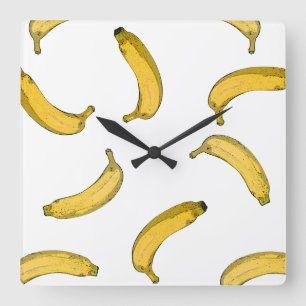 Bananenmuster-Zeichnung Quadratische Wanduhr