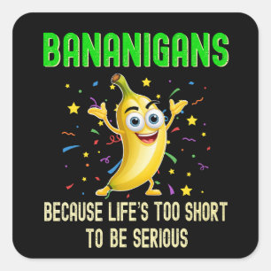 Bananigans Funny Go Bananen, Gelbe positive Schwän Quadratischer Aufkleber