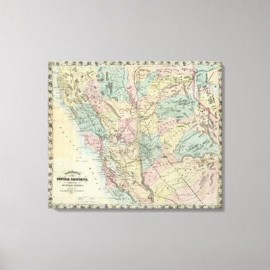 Bancrofts neue Karte Zentralkaliforniens Leinwanddruck (Vorderseite)