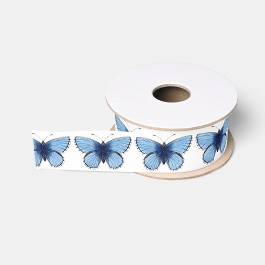 Band 3,8cm - Blau Bufferfly Ripsband (Spule)