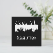 Band auf Bühne-Konzert-Silhouette B&W Einladung (Stehend Vorderseite)