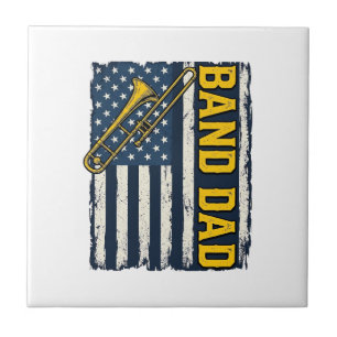 Band-Dad-Posaune-Amerikanische-Flagge-Vintage-Shir Fliese