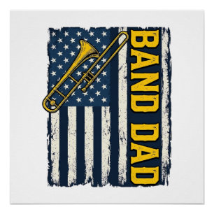 Band-Dad-Posaune-Amerikanische-Flagge-Vintage-Shir Poster