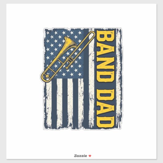 Band Dad Trombone American Flag Vintage Shirt Desi Aufkleber (Blatt)