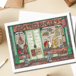 Band Instrument Music Shop Farbe Postkarte<br><div class="desc">Senden Sie jemandem eine besondere Note mit dieser Band Instrumente Postcard mit einem originalen Aquarellbild eines malerischen, altstädtischen Musikshops. Im Busted Bugles Music Shop finden Sie ein jazziges Schaufenster mit glänzenden Messing- und Streichinstrumenten. Dieses vertraute Schaufenster ist eine ruhige Szene und wird nun von zwei Füchsstatuen bewacht, die Saxophon und...</div>