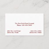 Band Musician Business Card Visitenkarte (Rückseite)