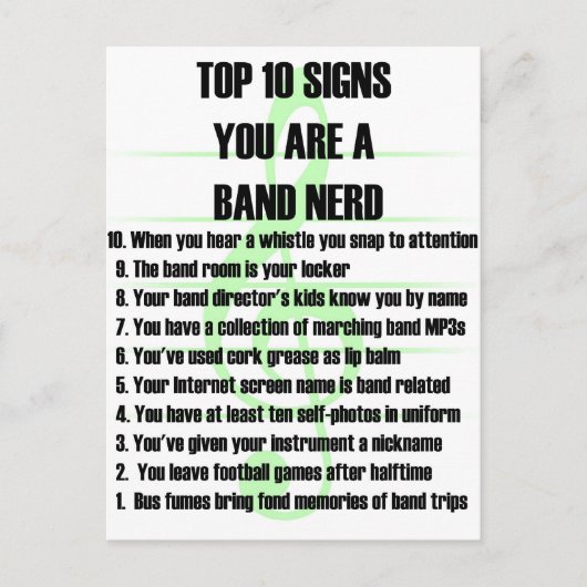 Band Nerd Top 10 Postkarte (Vorderseite)