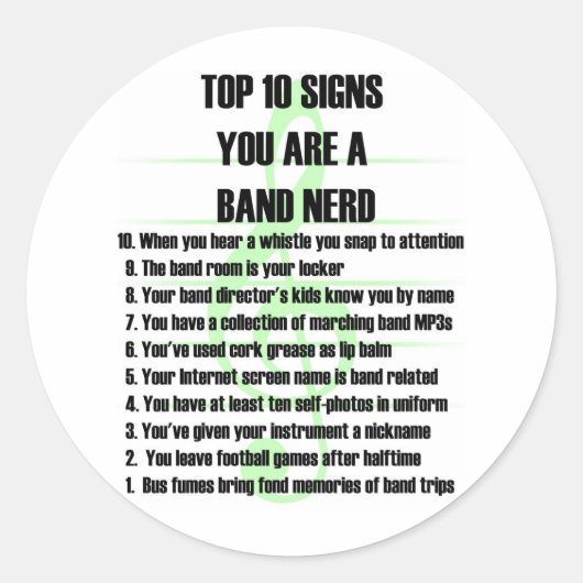 Band Nerd Top 10 Runder Aufkleber (Vorderseite)