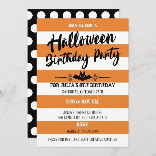 Band & Polka Dots Halloween Geburtstagsparty Einladung (Vorne/Hinten)