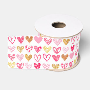 Band - Rosa und goldene Liebe Herz Ripsband
