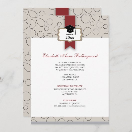 Band-Wappen-Muster-Abschluss: Warmes Grau Einladung (Vorne/Hinten)