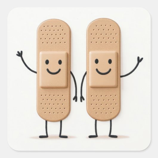 Bandage Stick Figure Couple Waving Quadratischer Aufkleber (Vorderseite)